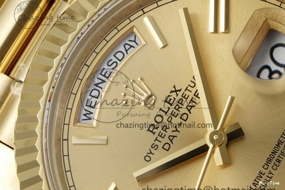 MiroTime 0505 Comfortable DayDate 40 YG JDF Gain Weight 904L Steel YG Dial Roman Markers on President Bracelet A2836 V 1821
